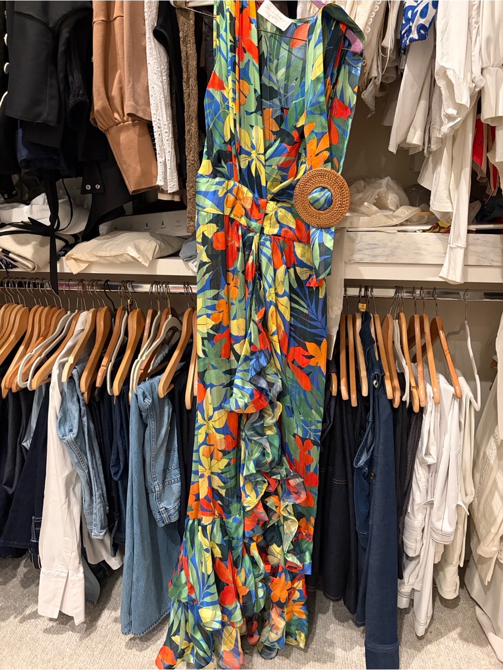 Bronx and Banco Tropics Red Belted Ruffle Maxi Dress In Green Multi
$620 - Picture 3 of 3
